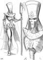 A more realistic looking female Necron. Considering that only nobility could have their bodies shaped into how they were in life, she's definitively at least a Necron Lord/Lady... assuming sexual dimorphism on a robot body is considered worth the effort