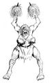 Artwork from Blood Bowl depicting an Orcy cheerleader.