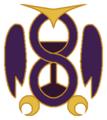 Original Chapter Symbol "Owlglass", version of 2011-02-07. The body of the owl is that of an hourglass combined with the infinity symbol.