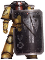 An Imperial Fists Legion Phalanx Warder Sergeant with a Boarding Shield