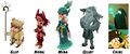 What their in game model looks like close up. Chibi never really appeared, Qilby appeared in statues, and Yugo's dead.