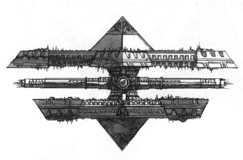 An example of an Eldar Blackstone Fortress; the Egyptians were wondering what happened to the pyramids after the Emperor flattened Egypt to make into his own private beach resort... Also, they look like the stars of Chaos when looked at from above.