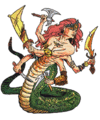 The marilith is already a sexy demon-warrior lamia, so why not give her some guns for those six arms?