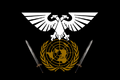 The banner of the Terran Knights, with the Aquila griping what is assumed to be what ancient Terra looked like from space, with laurel leaves on the side of Terra and two swords next to them