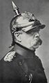 A Pickelhaube worn on the head of Otto von Bismarck, though in this particular case the Pickelhaube in question is atypically made of metal.