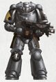 A member of the 2nd company. Kinda looks like a Primaris Iron Warrior *BLAM* Silver Skull.