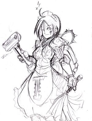 Sister of cleaning with plunger and feather duster.jpg