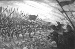 The Alcatani Fellowship fight a troop of Dark Elves.png