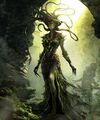 One of the first depictions of Vraska, the Gorgon Planeswalker of Magic: The Gathering.